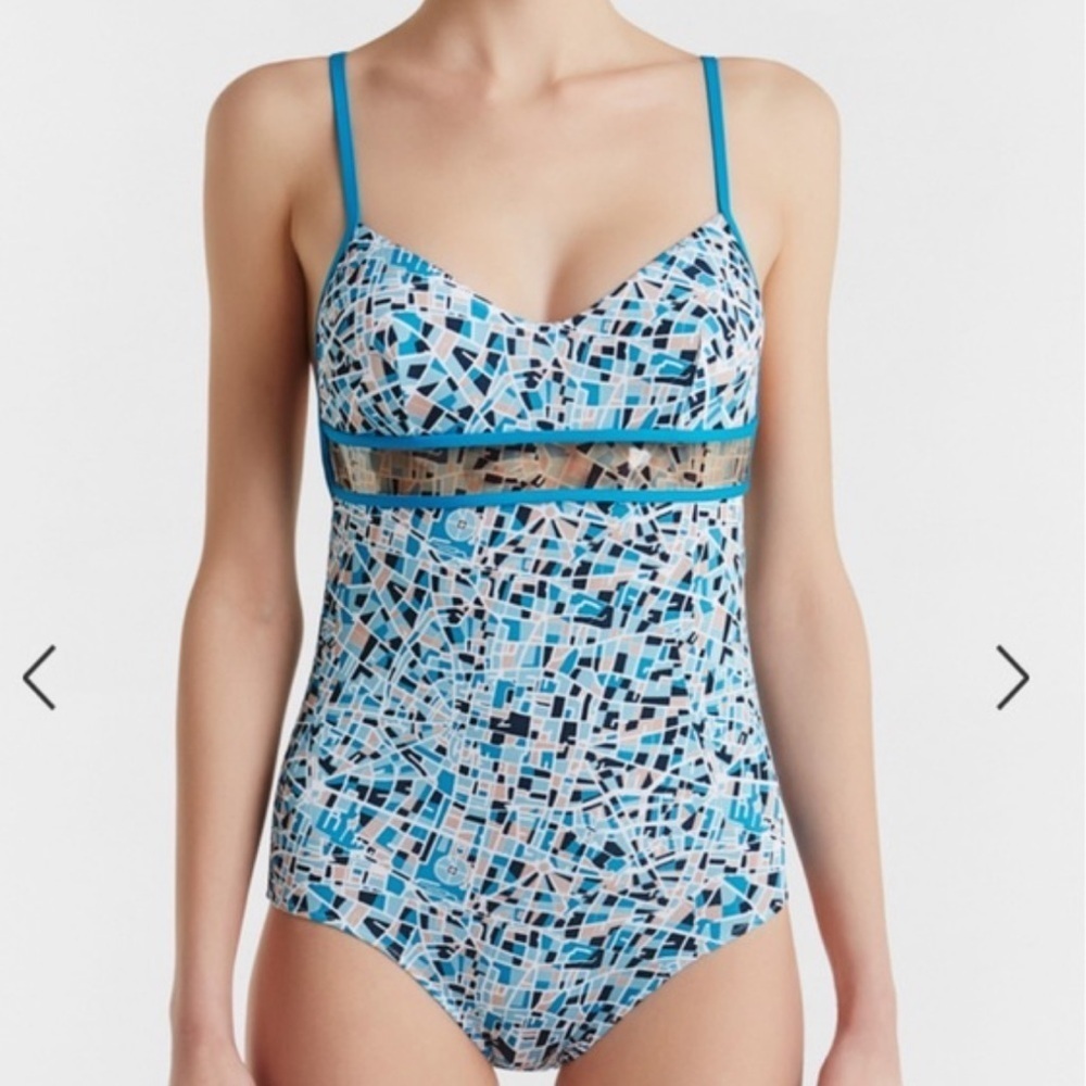 NWOT La Perla Bomap one piece swimsuit w map print size 38B